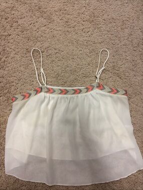 PACSUN White Chiffon Embroidered Trim Spaghetti Strap Tank Top